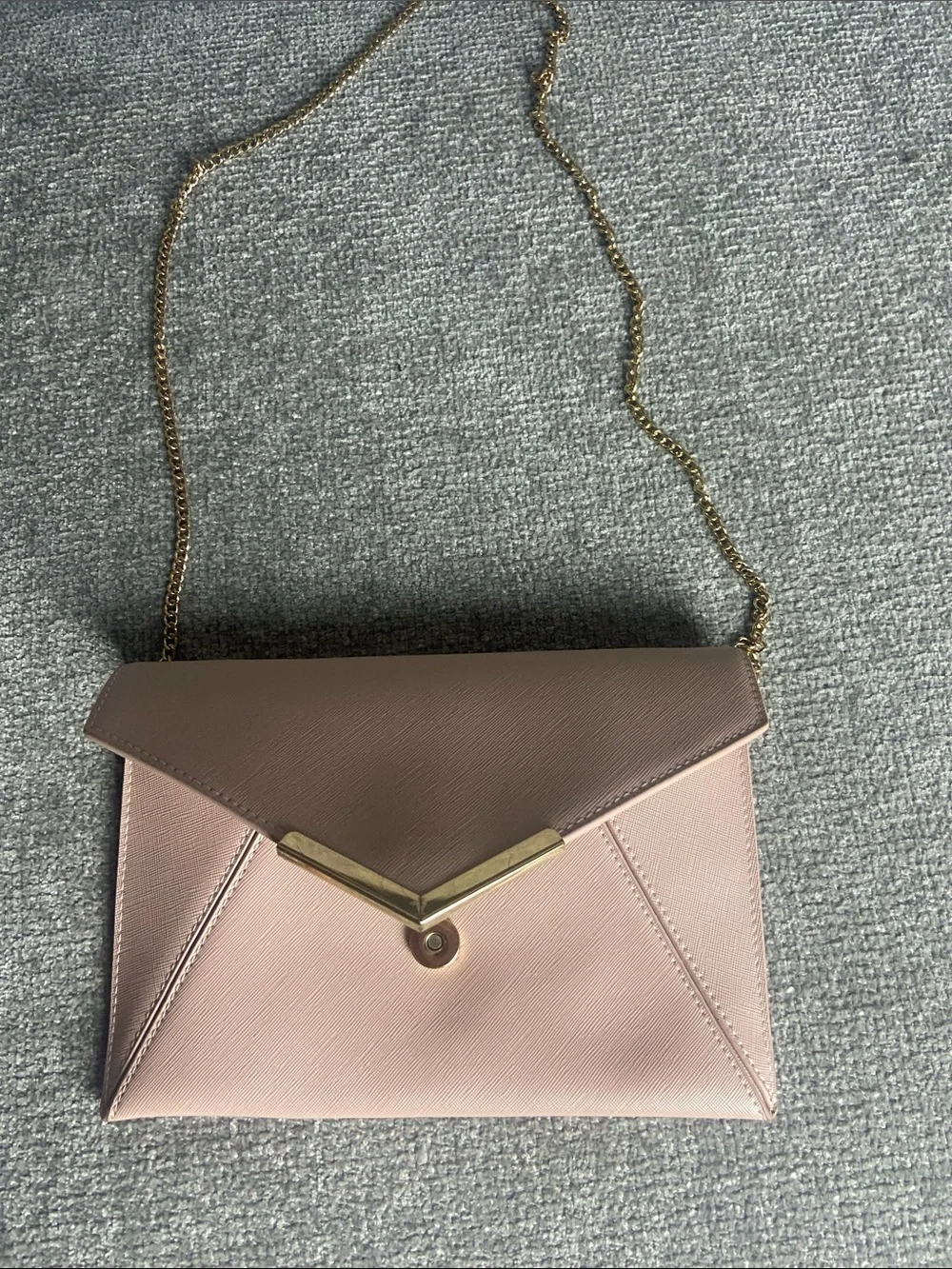 Blush Envelope Wristlet with Gold V-Detail and Chain